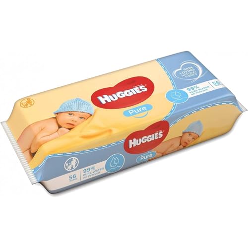 Huggies Pure, Baby Wipes, 56 Wipes - Natural Wet Wipes for Sensitive Skin - 99 Percent Pure Water - Fragrance Free to Clean and Protect
