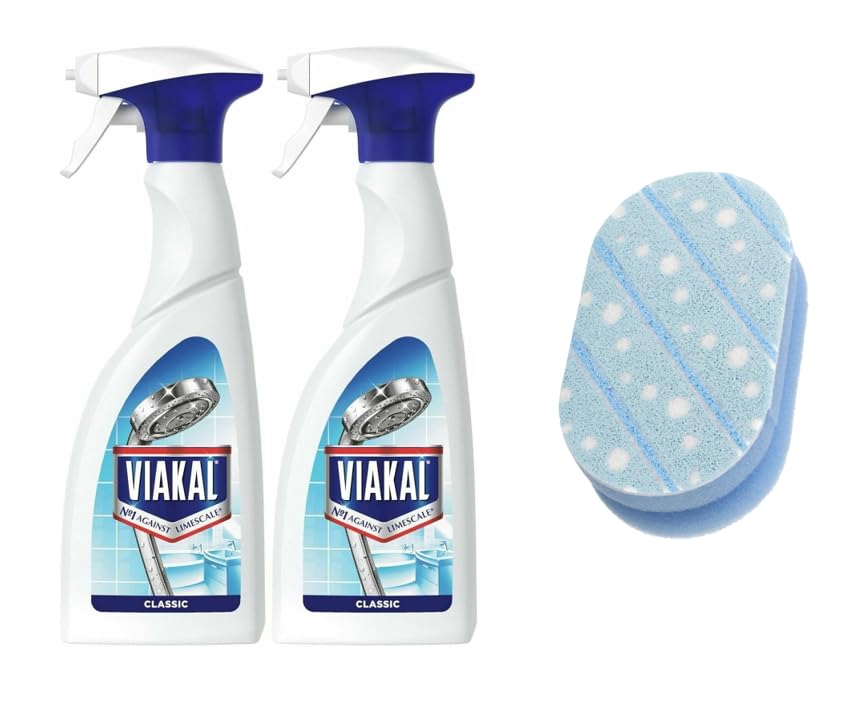Limescale Remover Spray, 500ml (Pack of 2) with Dezpo Cleaning Sponge – Powerful Limescale Remover for Bathrooms and Kitchens, Includes Versatile Scrubbing Sponge