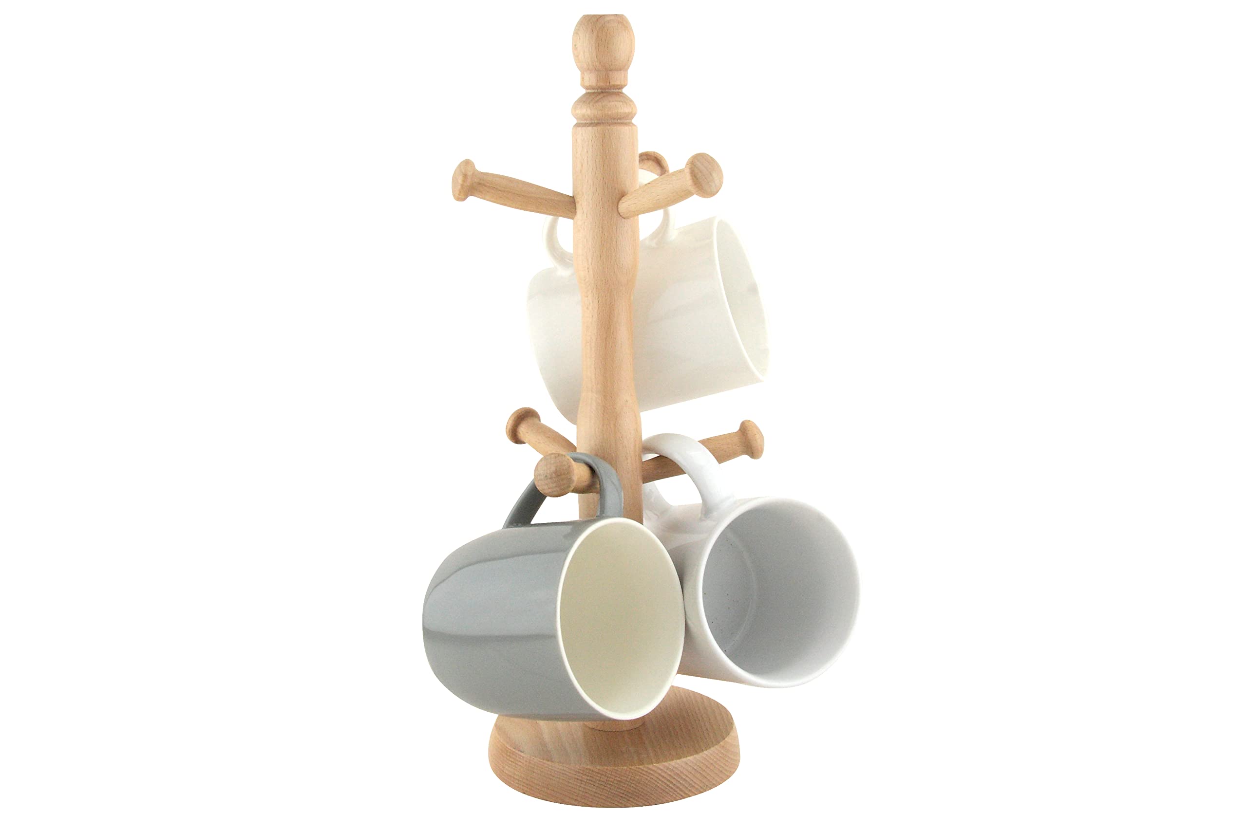 APOLLO The HOUSEWARES Brand Beech Mug Tree, Cup Stand, Tea and Coffee, Natural Wood, Holds 6 Mugs, Natural