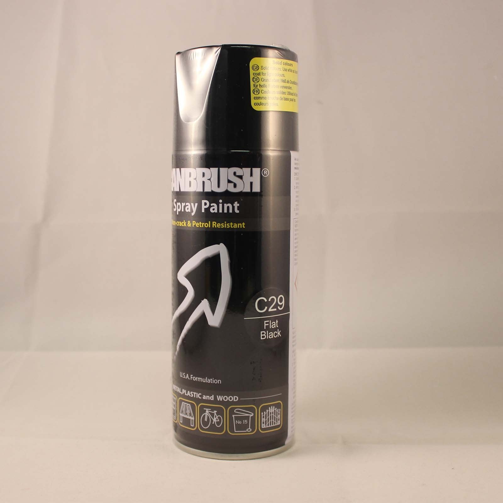 Canbrush Flat Black- C29 400ml Specialist Metal, Plastic and Wood Spray Paint