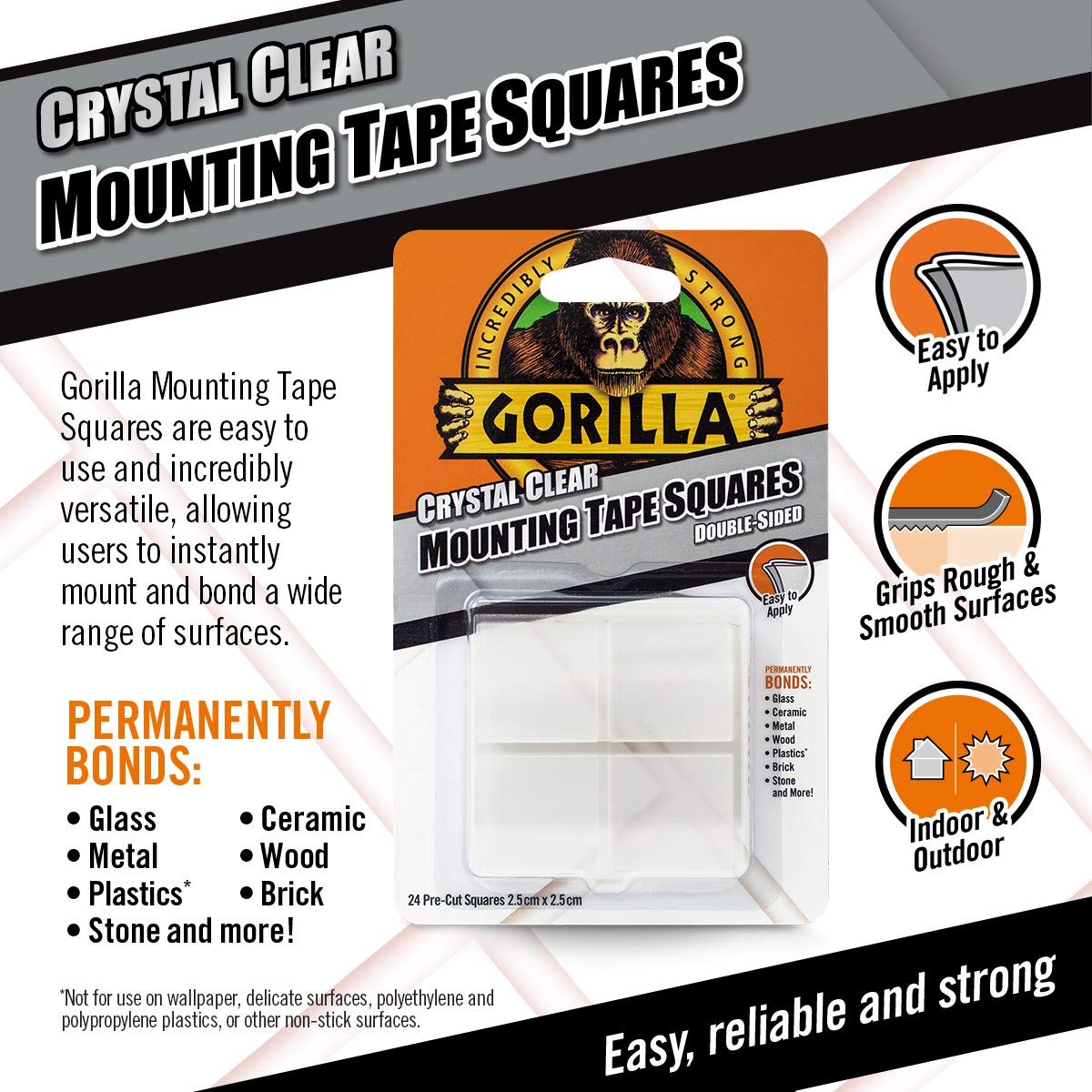 Gorilla Mounting Tape Squares Crystal Clear