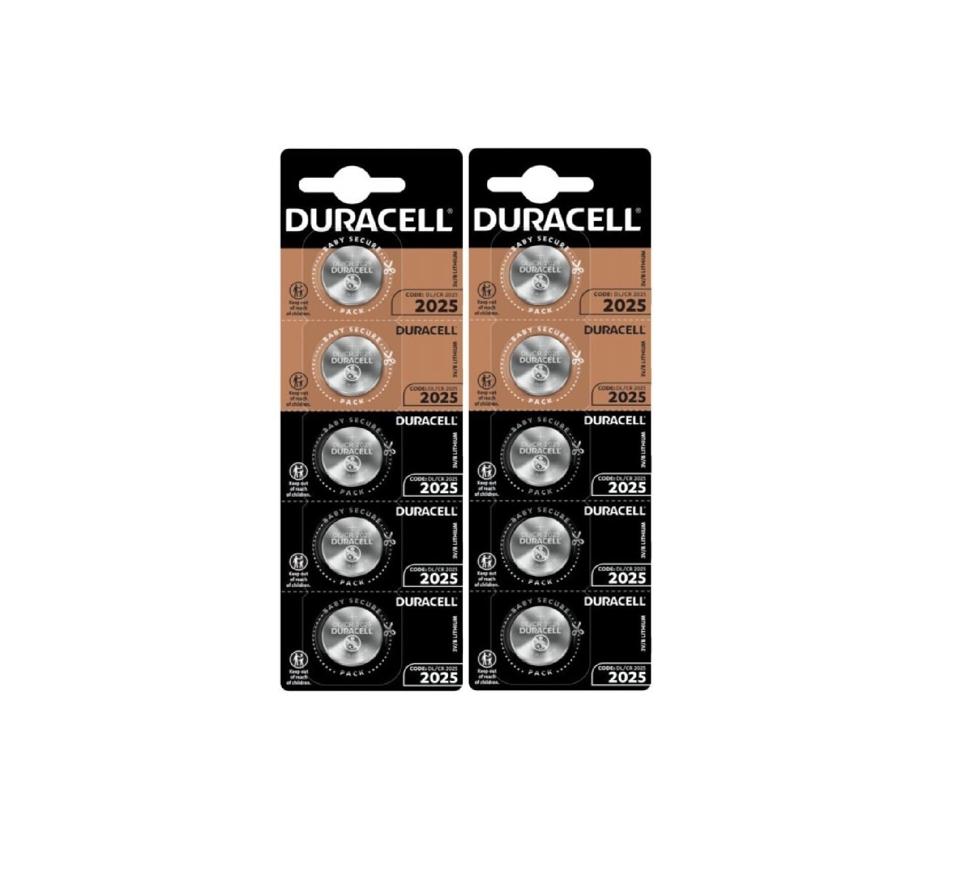 10X Duracell CR 2025 With Lithium (2 Blister Packs Of 5 Batteries) 10 Batteries
