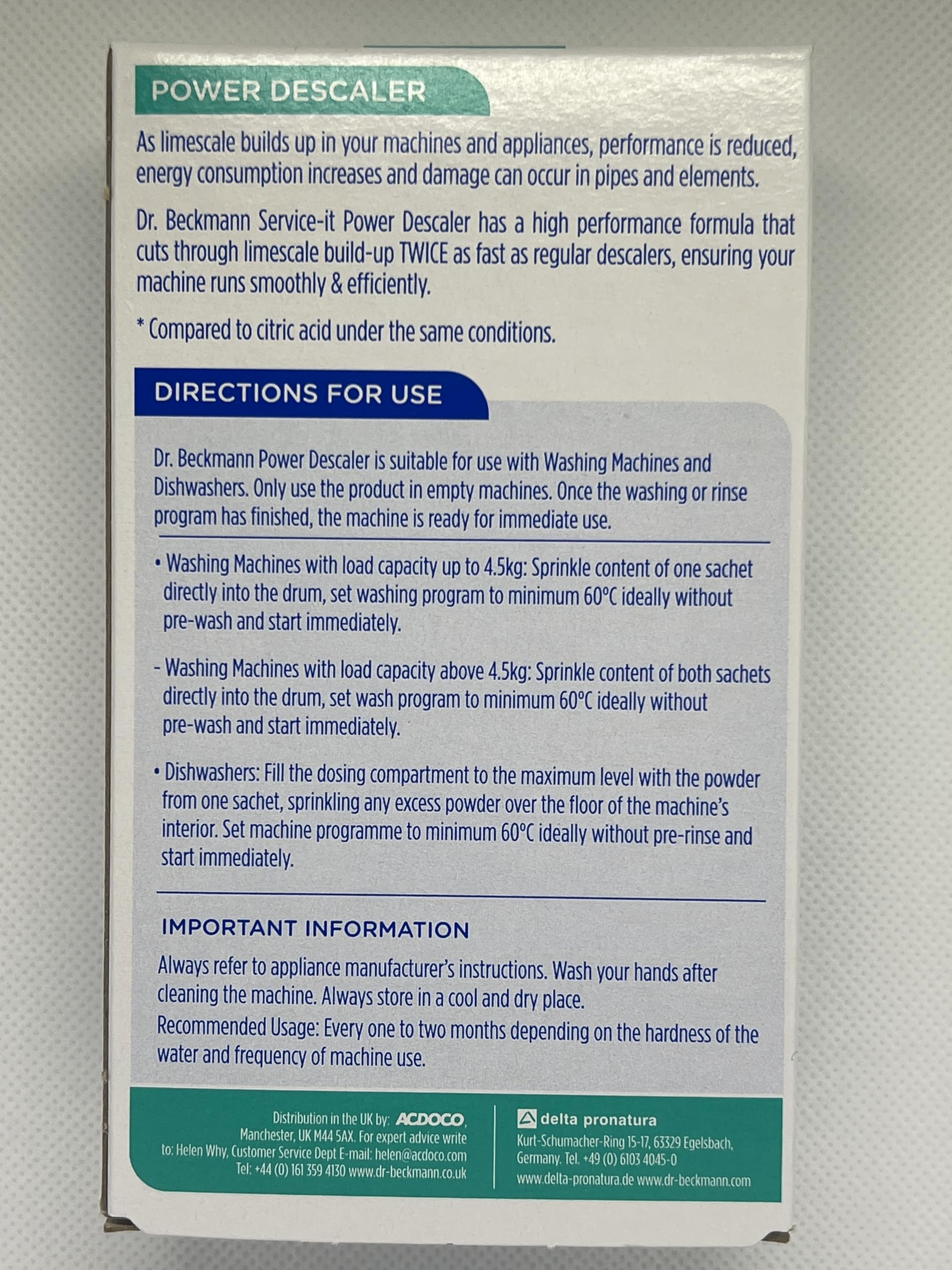 Dr Beckmann Service It Power Descaler - Machine Limescale Remover 2 x 50gm