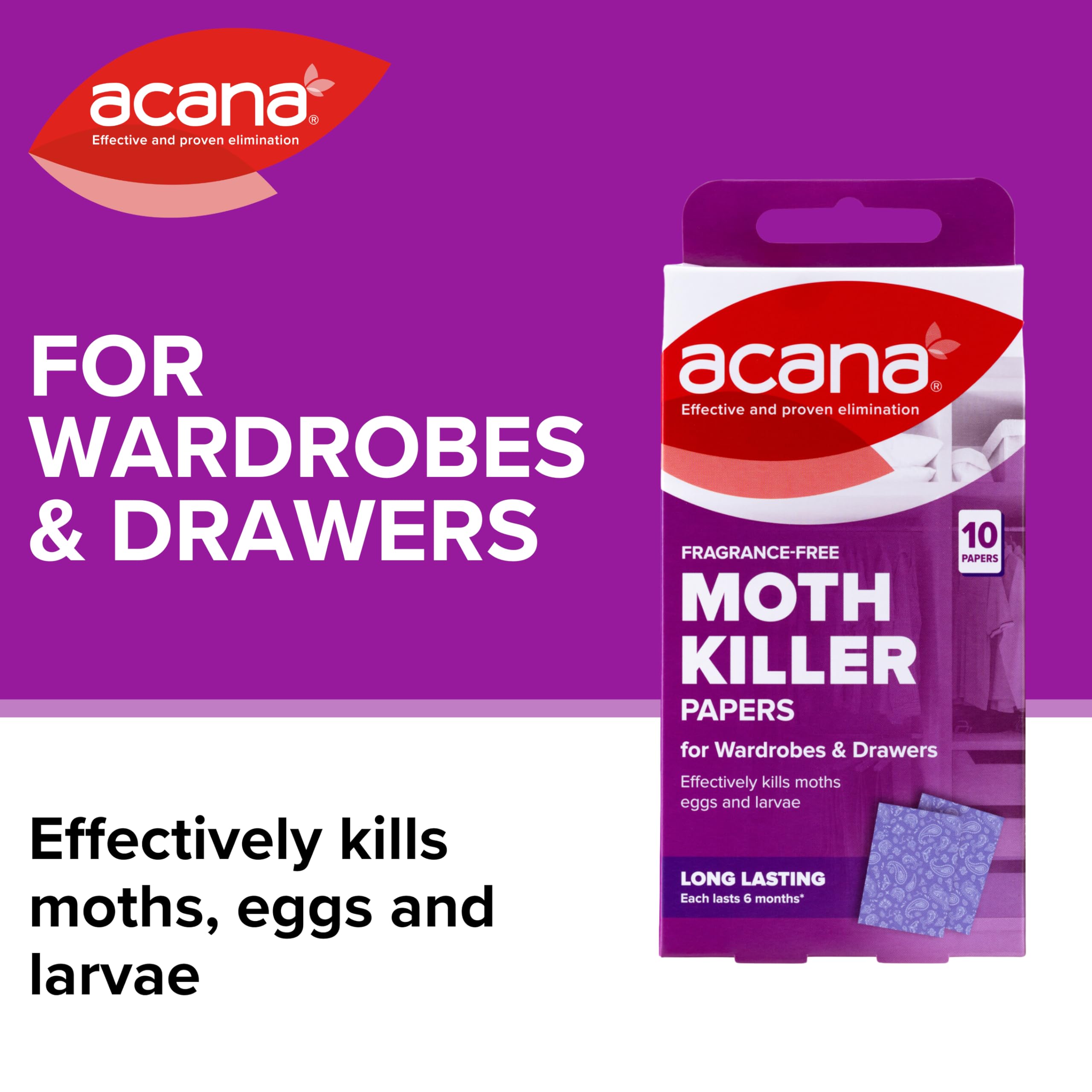 Acana Hanging Moth Killer Papers - Pack of 10 - Fragrance - Free, High Performance for Drawers, Wardrobes and Storage - Protects Clothing & Bedding - Long Lasting, Each Paper Lasts 6 Months