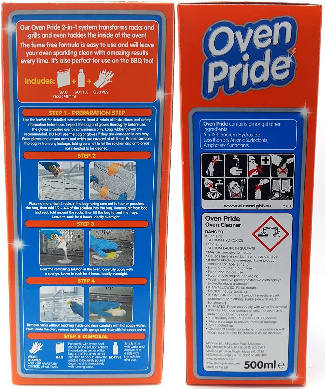 3 X Oven Pride Complete Oven Cleaning Kit 500ml Includes Bag for Cleaning Oven Racks