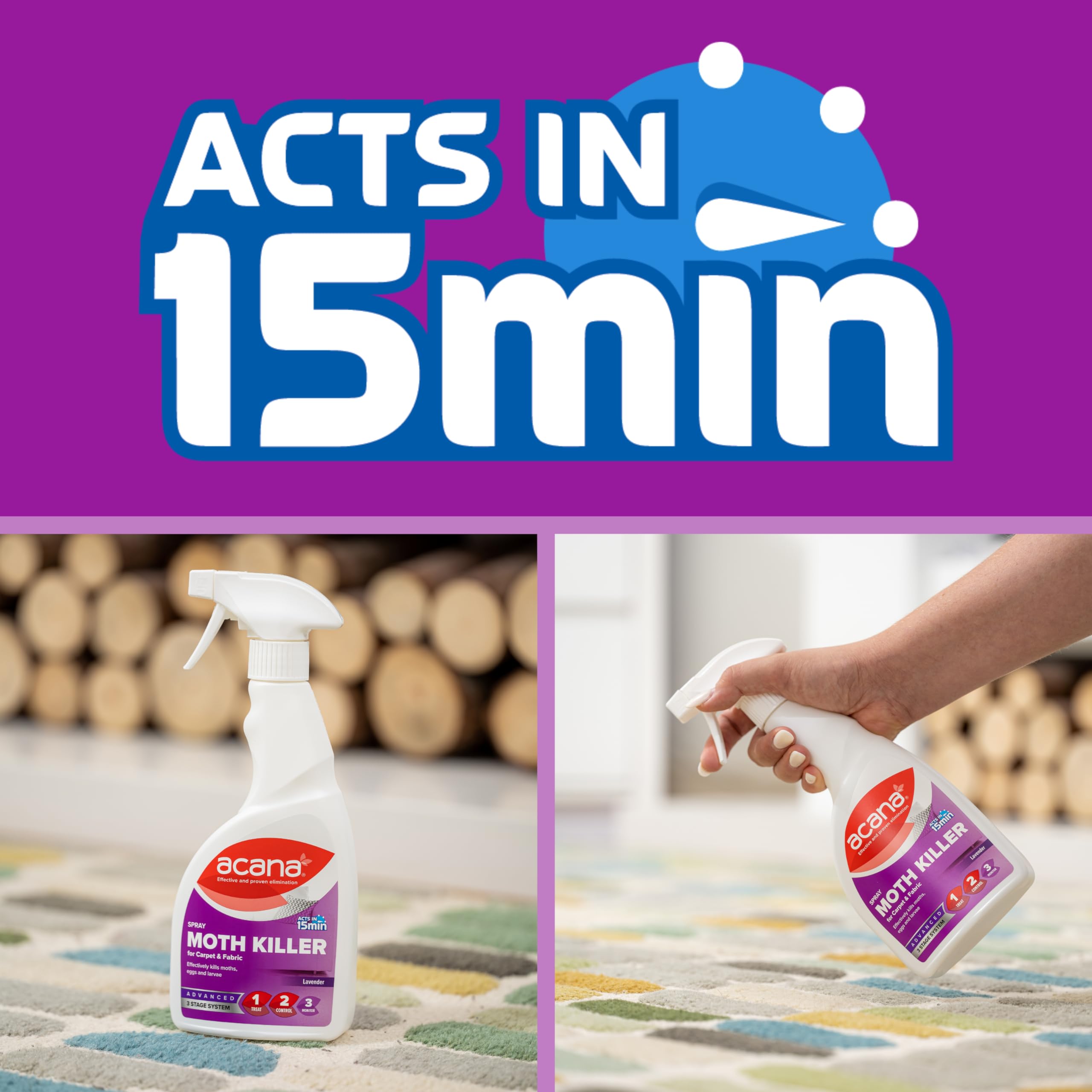 Acana Carpet & Fabric Freshener 500ml - Moth Killer Spray - Fresh Linen Fragrance - Kills Moths, Eggs & Larvae - Licensed Insecticide for Carpets, Rugs & Curtains - Non-Staining