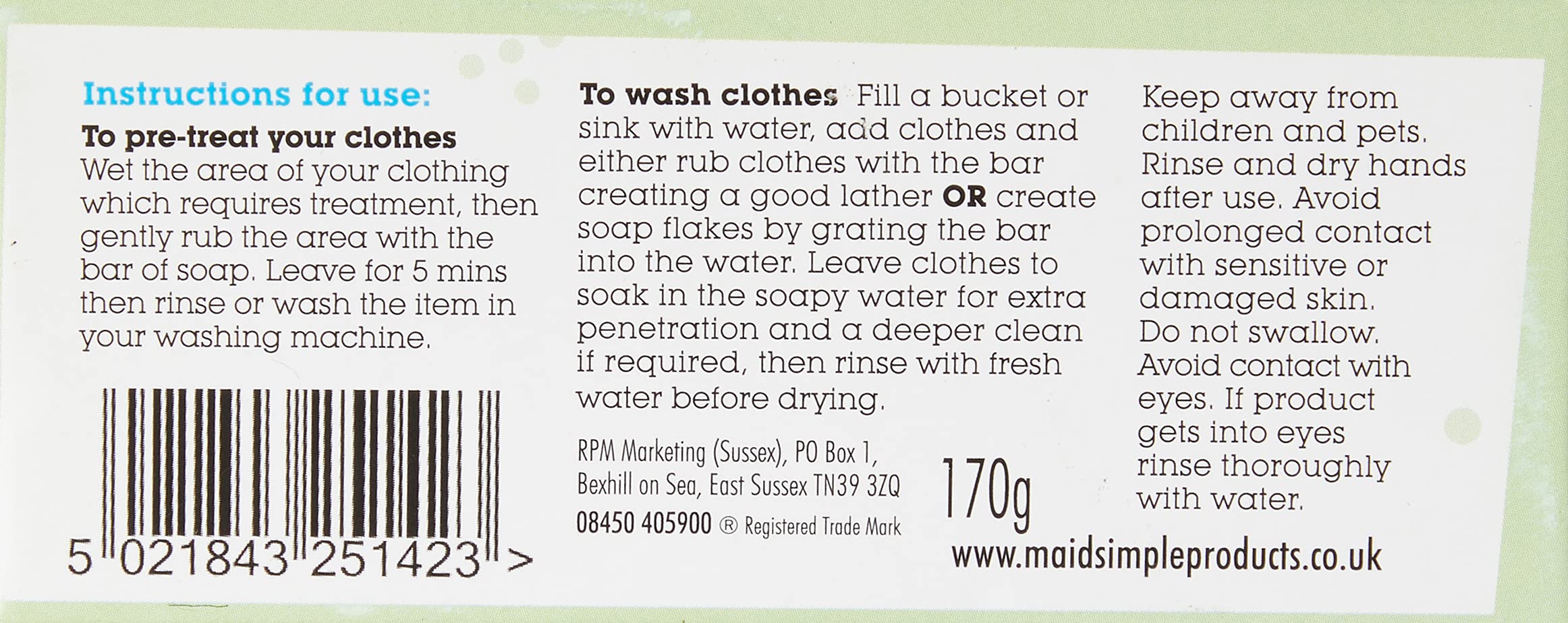 Maid Simple, Hand And Laundry Soap, Travel Handy For Spotless Clothes, 170g Bar