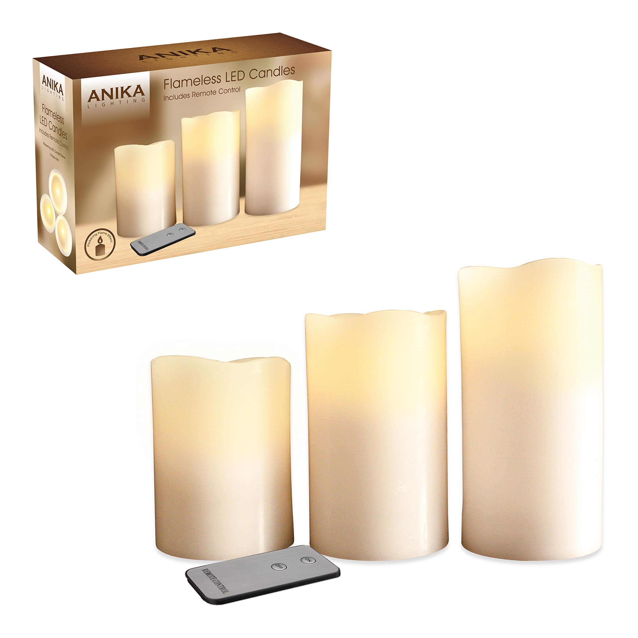 Anika 3pc Flameless LED Candles ~ Remote Control ~ Warm White ~ 76220