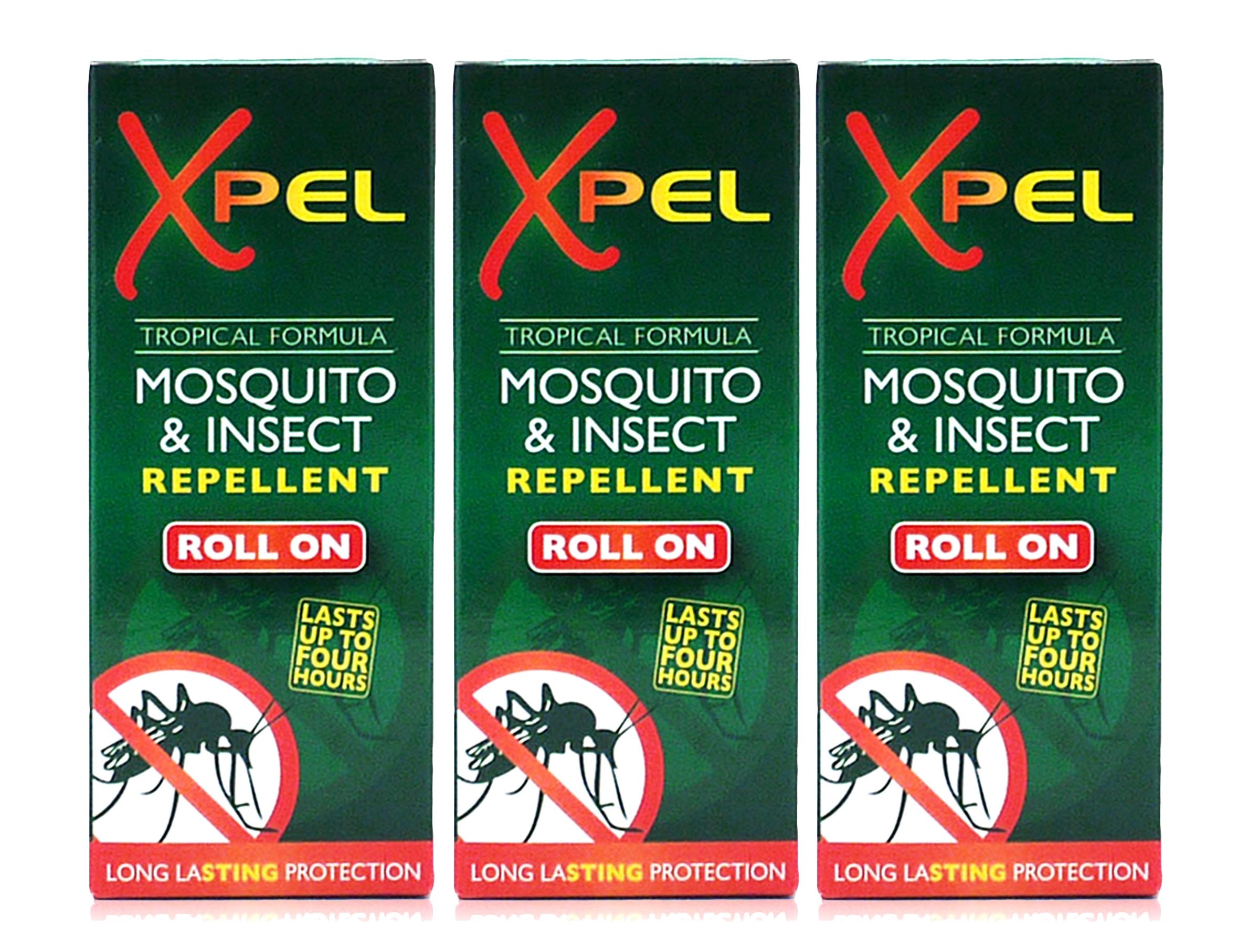3x Xpel Mosquito Insect Fly Bite Repellent Tropical Formula Roll On 75ml