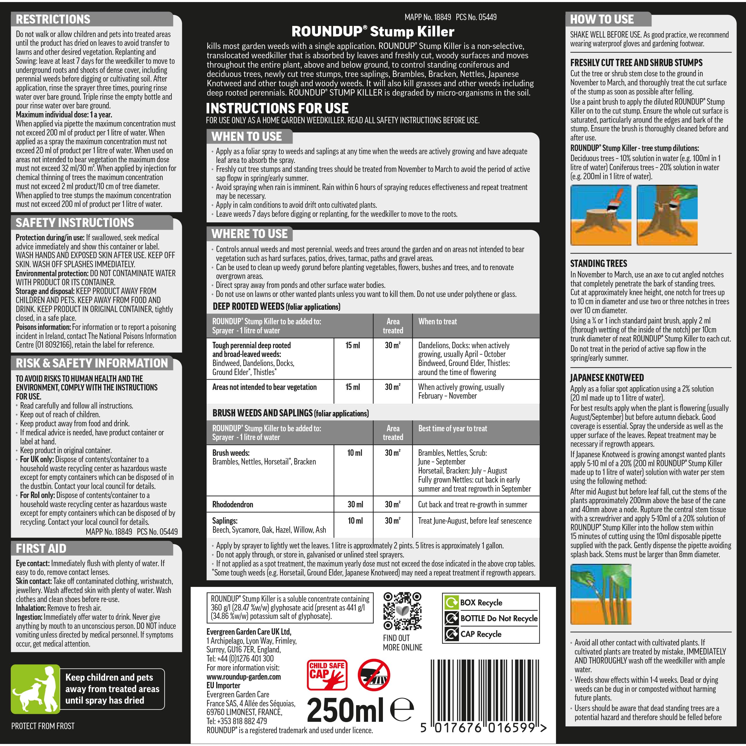 Roundup Tree Stump Weedkiller, Super Concentrate 250 ml