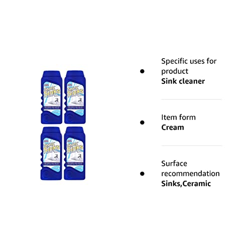 4 x Shiny Sinks Cleaner for Ceramic Stainless Granite Sinks & Basins 290ml - Bargain Genie