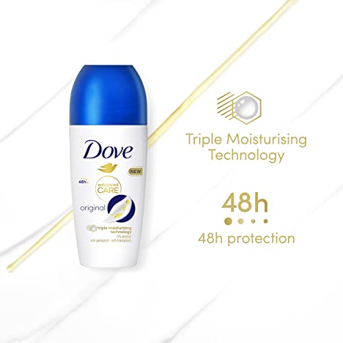 Dove Advanced Care Anti-Transpirant Deo Roll-On Original 0% Alkohol Deodorant schützt 48h vor Körpergeruch und Achselnässe 6x 50 ml