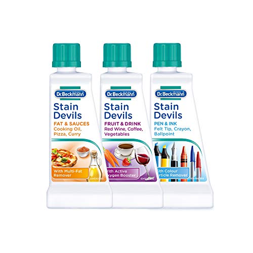 Dr.Beckmann Stain Devils Survival Kit Removes Over 40 Stubborn Stains Fast Acting - Tough Staines Removed In 3 Minutes 1 X Stain Devil - Cooking Oil & Fat Remover 1 X Stain Devil - Tea Red Wine Fruit And Juice Remover 1 X Stain Devil - Ball Point Ink And - Bargain Genie