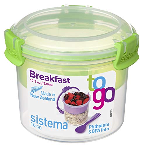 Sistema Klip It Colour Accents Breakfast to Go Container, Assorted Colours, One Only Supplied
