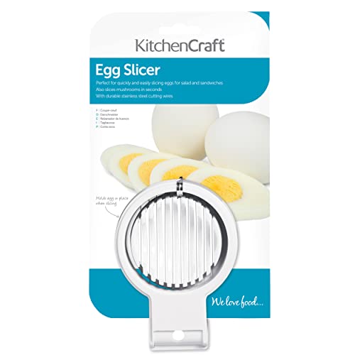 KitchenCraft Egg Slicer, Multifunctional Egg Cutter, Plastic with Stainless Steel Wire, 12 x 9 x 4 cm, White - Bargain Genie