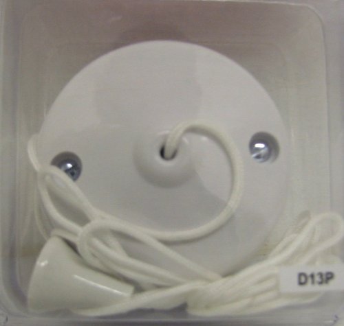 ONE WAY CEILING SWITCH BATHROOM PULL CORD - WHITE ROUND