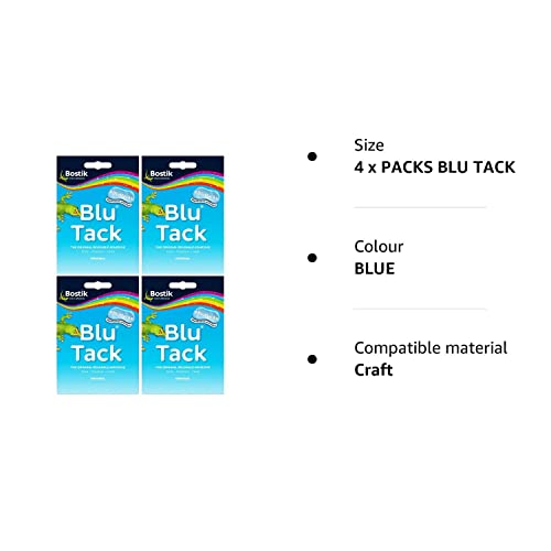 BLU TACK Original Bostik REUSABLE Sticky BLUE Adhesive HOME SCHOOL OFFICE Walls HACKS NO MARKS Safe Craft ART Clean Handy, Alternative To Pins & Tape, DIY Strong Hold Stretching Stick Position Pulling UK FREE P&P