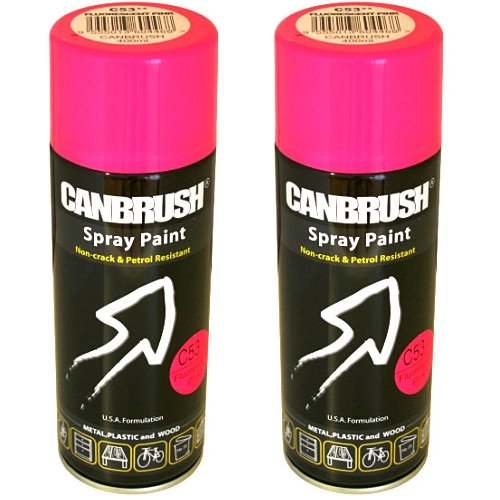 2 x CANBRUSH Spray Paint - For Metal Plastic & Wood 400ML Satin Finish- Fluorescent Pink - Bargain Genie