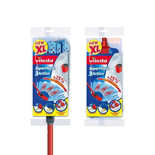 Vileda Recharge SuperMocio 3Action, paquet de 1, pour tous les systèmes de balai espagnols Vileda, pour tout type de sol, Retire plus de 99 % des bactéries avec juste de l'eau Vileda Recharge SuperMocio 3Action, paquet de 1, pour tous les systèmes de balai espagnols Vileda, pour tout type de sol, Retire plus de 99 % des bactéries avec juste de l'eau