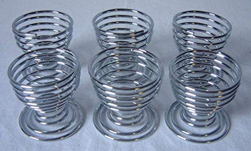 6 PC PIECE SPIRAL CHROME EGG CUP CUPS HOLDER - Bargain Genie