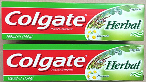 2 x Colgate Herbal Fluoride Toothpastes 100ml (154g) Eucalyptus, Myrrh, Sage & Chamomile - Bargain Genie