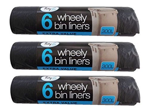 AIL 18 x Strong 300L Outdoor Wheely Bin Liners Waste Bin Bags Fits Bins 230 x 143cm, Black - Bargain Genie