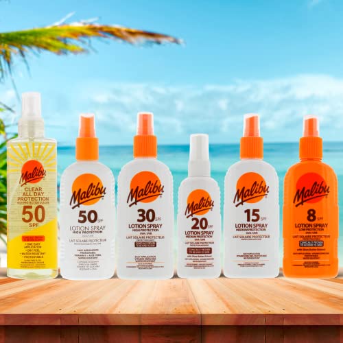 Malibu Sun SPF Lotion Spray High Protection Cream Water Resistant Vitamin Enriched 200ml - Bargain Genie