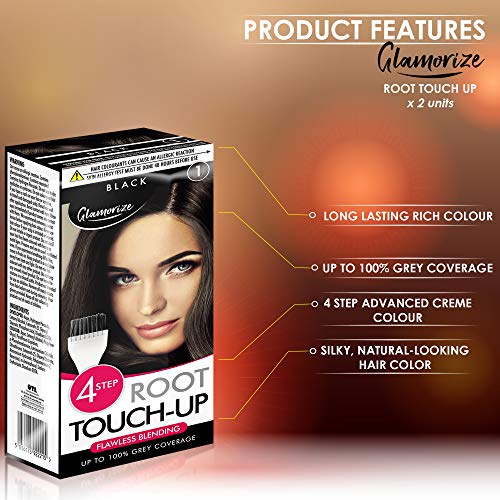 2pk Root Touch Up Black Hair Dye No.1 | Easy to Use, Fade Resistant Hair Colour | Includes 2 Colour Creme Gel, 2 Developer Milk, 2 Plastic Gloves, 2 Brushes and Detailed Instruction Manuals and Tray - Bargain Genie