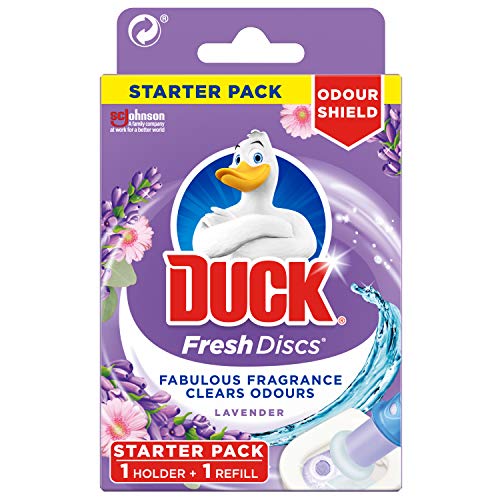 Duck Fresh Disc Toilet Cleaner Starter Pack, Toilet Bowl Sanitiser & Descaler, Lavender, 36 ml - Bargain Genie
