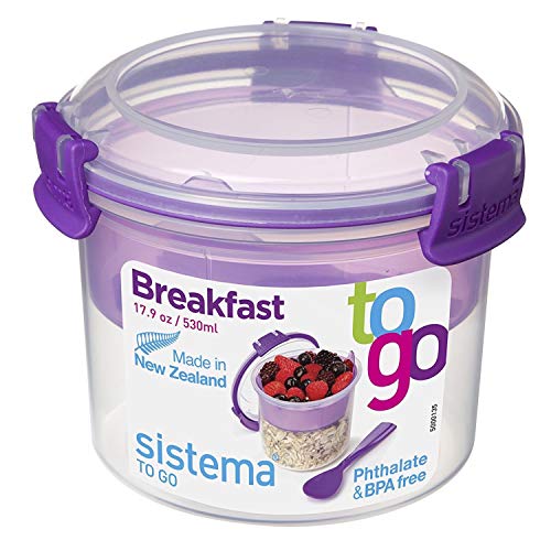 Sistema Klip It Colour Accents Breakfast to Go Container, Assorted Colours, One Only Supplied