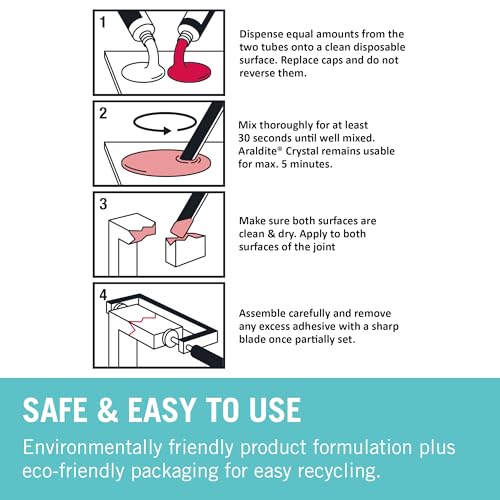 Araldite 2-Part Crystal Epoxy Resin Glue Clear Epoxy Resin Kit for Use as Ceramic Glue, Plastic Glue, Metal Glue and Glass Glue For Durable Bonding & Repairs 2 x 15ml,packaging may vary