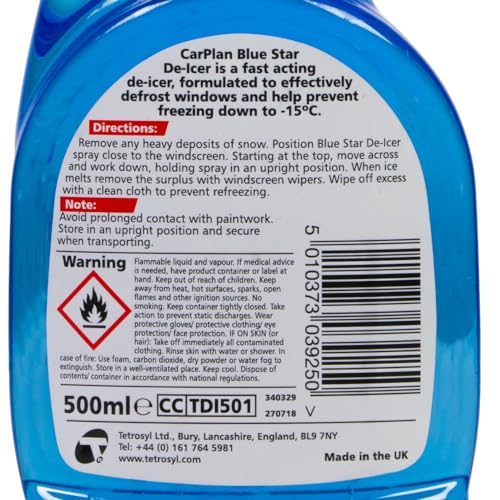 CarPlan TDI501 Blue Star Winter De Icer Trigger Spray 500ml x 2