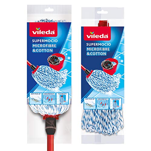Vileda SuperMocio Microfibre and Cotton Mop with Extra Refill, Red - Bargain Genie