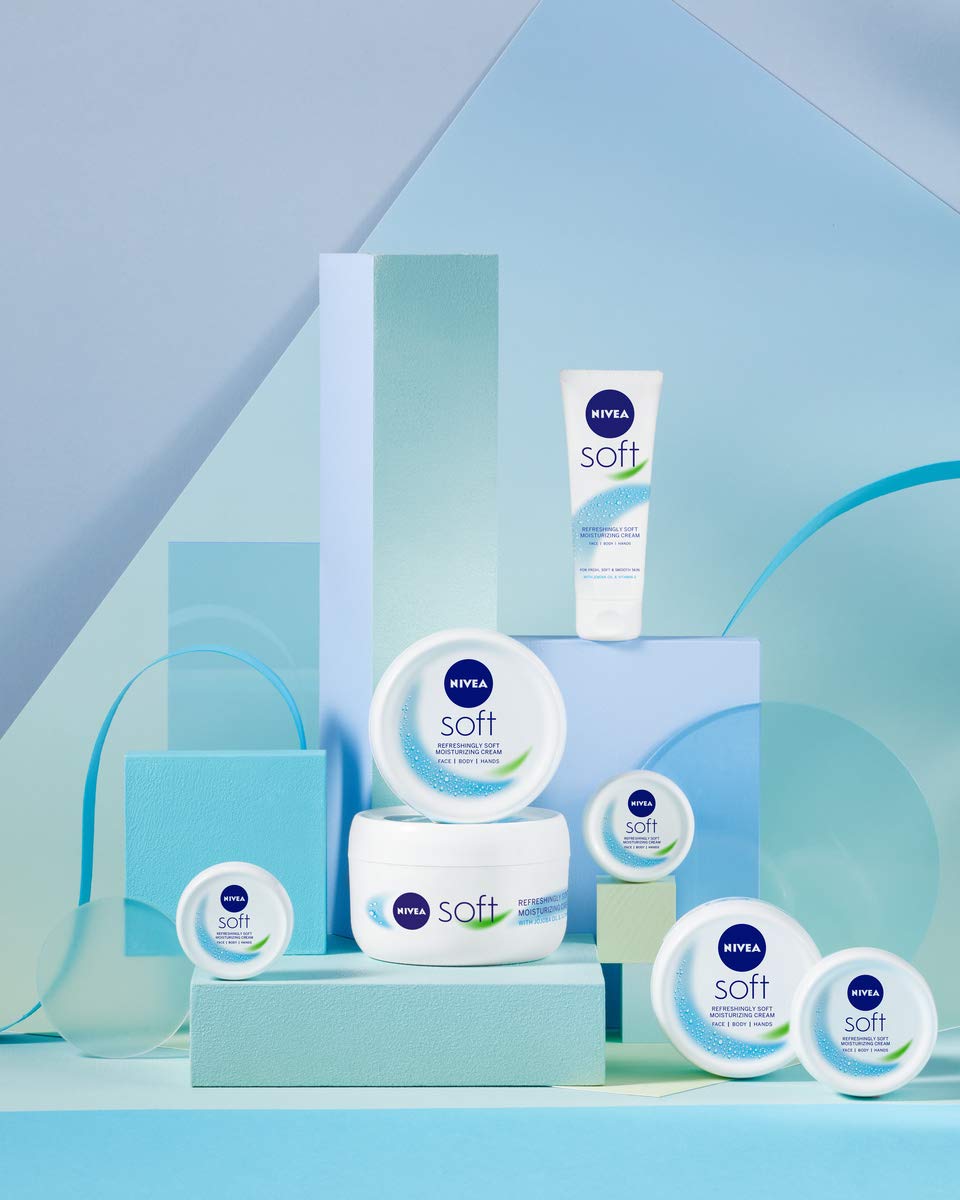 NIVEA Soft Pack of 3 (3 x 300 ml), A Moisturising Cream for Face, Body and Hands with Vitamin E and Jojoba Oil, Hand Cream Moisturises Deeply, All-Purpose Day Cream