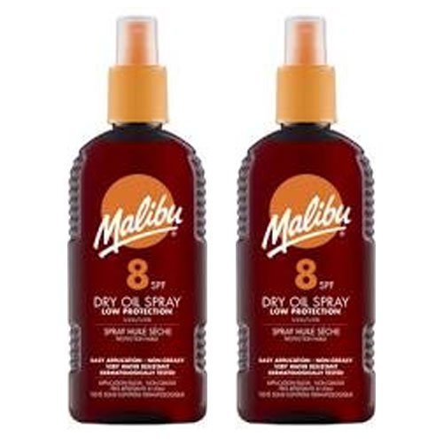 2 Malibu Dry Oil Sprays SPF 8. Pack Contains 2 Bottles - 200ml Each