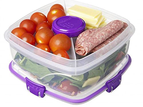 Sistema Salad TO GO | Lunch Box with Individual Compartments, Travel Cutlery & Dressing Pot| 1.1L | BPA-Free | Assorted Colours