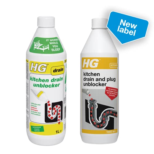 HG Kitchen Drain & Plug Unblocker, Natural Drain Unblocker, Heavy Duty Drain Cleaner, Kitchen Sink Unblocker & Kitchen Cleaner for Pipes, Septic Tank Safe - 1 Litre