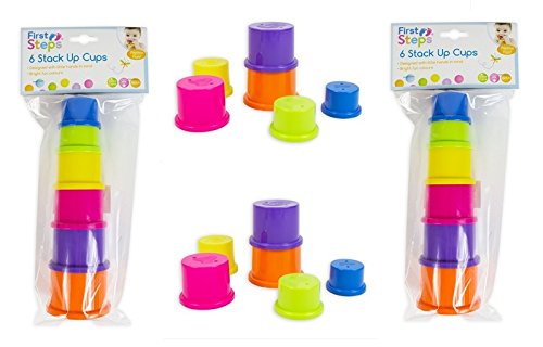 2 x First Steps Pack of 6 Bright Coloured Stack Up Tower Cups Learning Activity