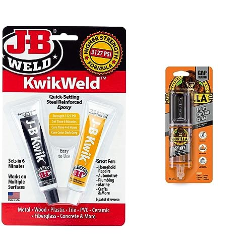 J-B Weld 8276 Kwikweld Twin Tube Quick Setting Steel Reinforced 2 Part Epoxy adhesive for Repair, Dark Grey, Two 1 oz tubes