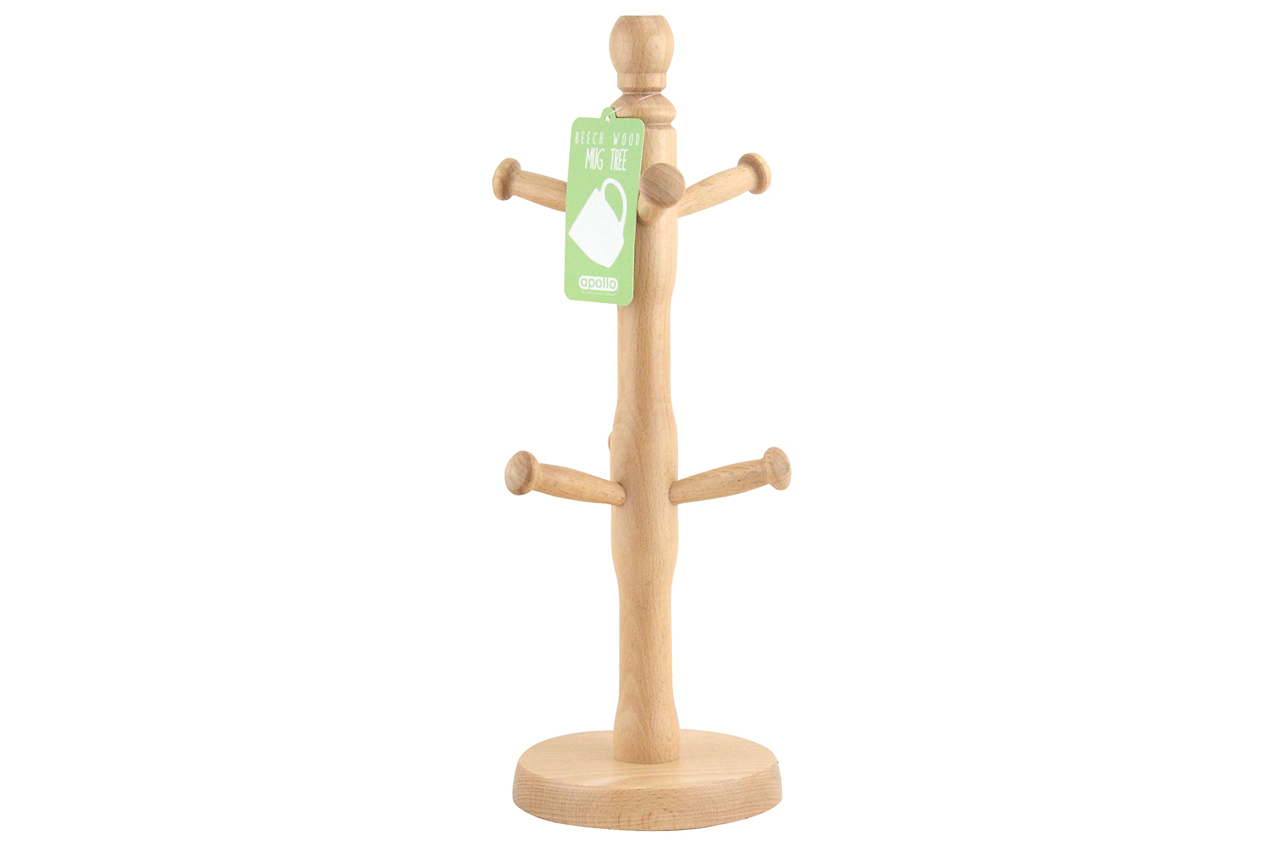 APOLLO The HOUSEWARES Brand Beech Mug Tree, Cup Stand, Tea and Coffee, Natural Wood, Holds 6 Mugs, Natural