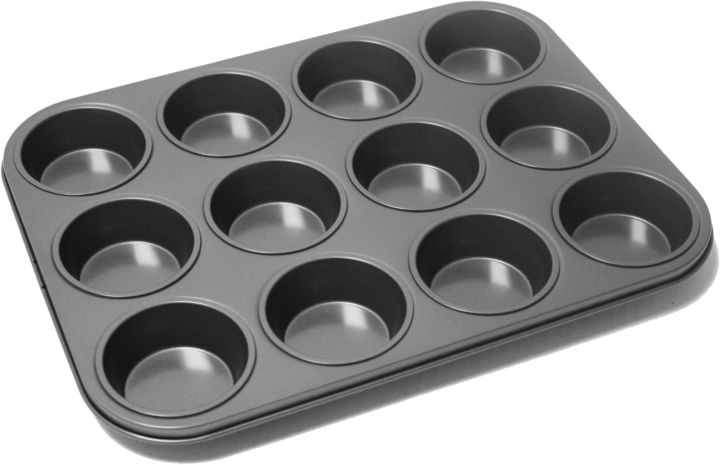 Dezpo | 2 x Teflon Non-Stick Premium Coated 12 Cup Muffin Tray - Length 35cm x Width 27cm (Grey/Black)