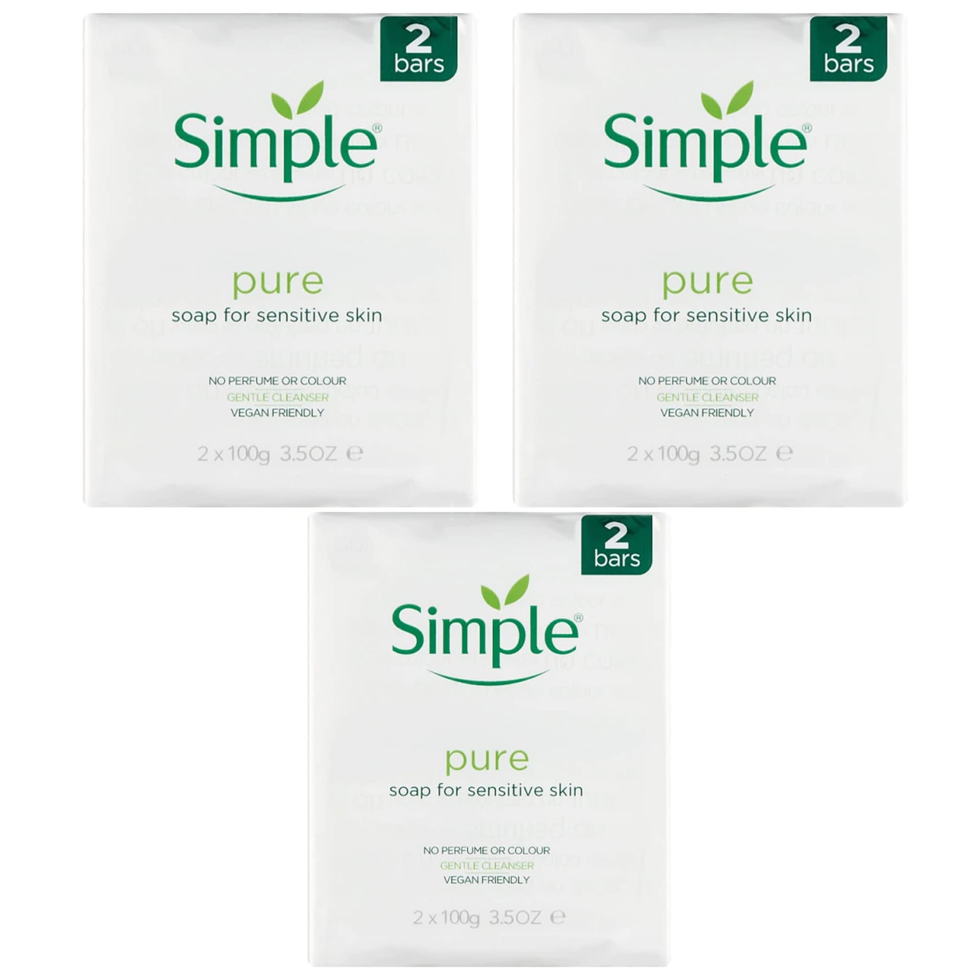 PBW INTERNATIONAL Simple Pure Soap Bars For Sensitive Skin Pack of 6 (6 x 100g) - 3 x Twin Packs