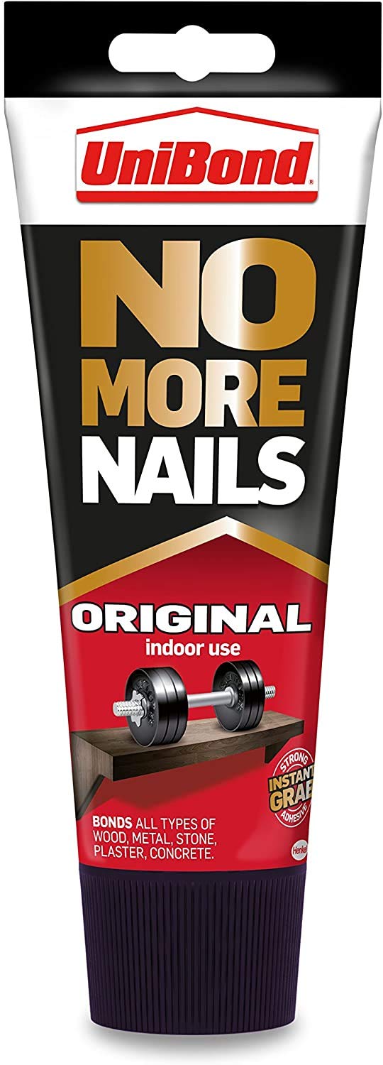 Unibond 2 X No More Nails Original, Heavy-Duty Mounting Adhesive, Strong Glue for Wood, Ceramic, Metal & More, White instant Grab Adhesive, 1 x 200ml Tube