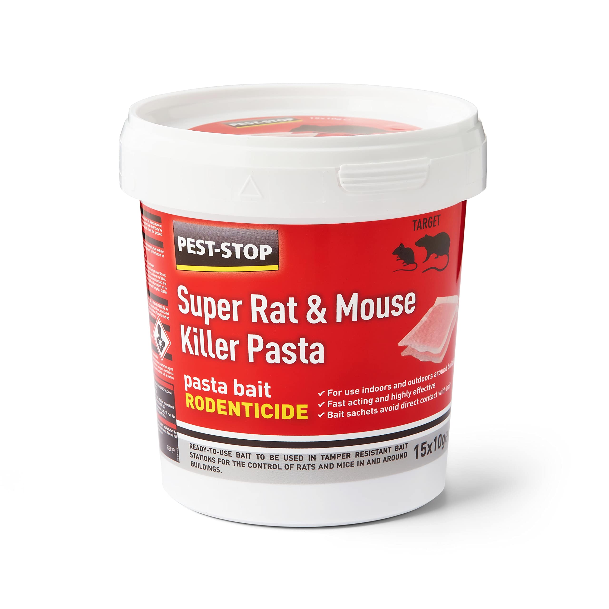 Pest Stop Super Rat & Mouse Killer Pasta Bait - Baits for Mouse Rat - Mice Killer - Rat Control for Home, Office, Garden, Industry - (15 x 10g)