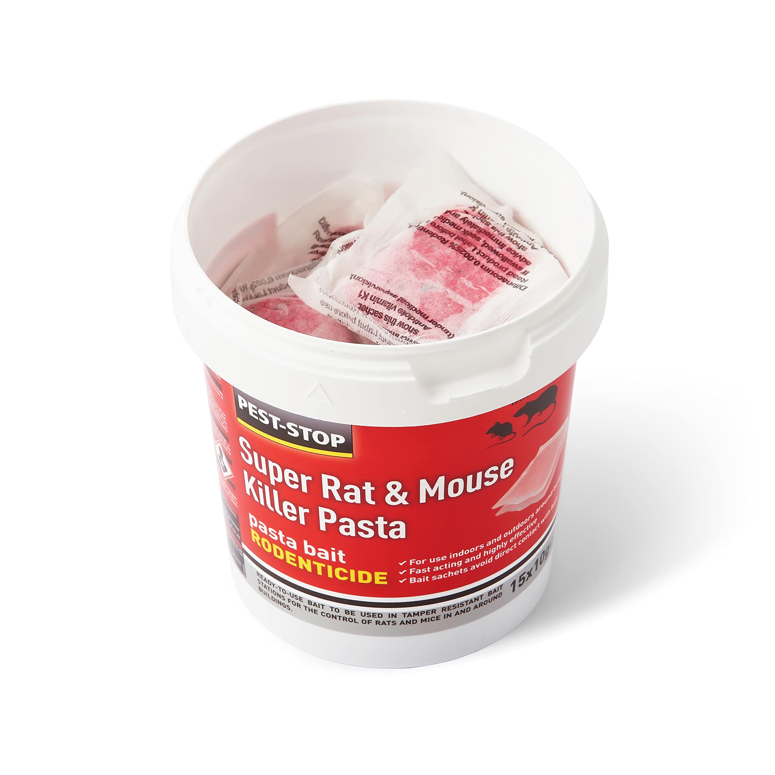 Pest Stop Super Rat & Mouse Killer Pasta Bait - Baits for Mouse Rat - Mice Killer - Rat Control for Home, Office, Garden, Industry - (15 x 10g)