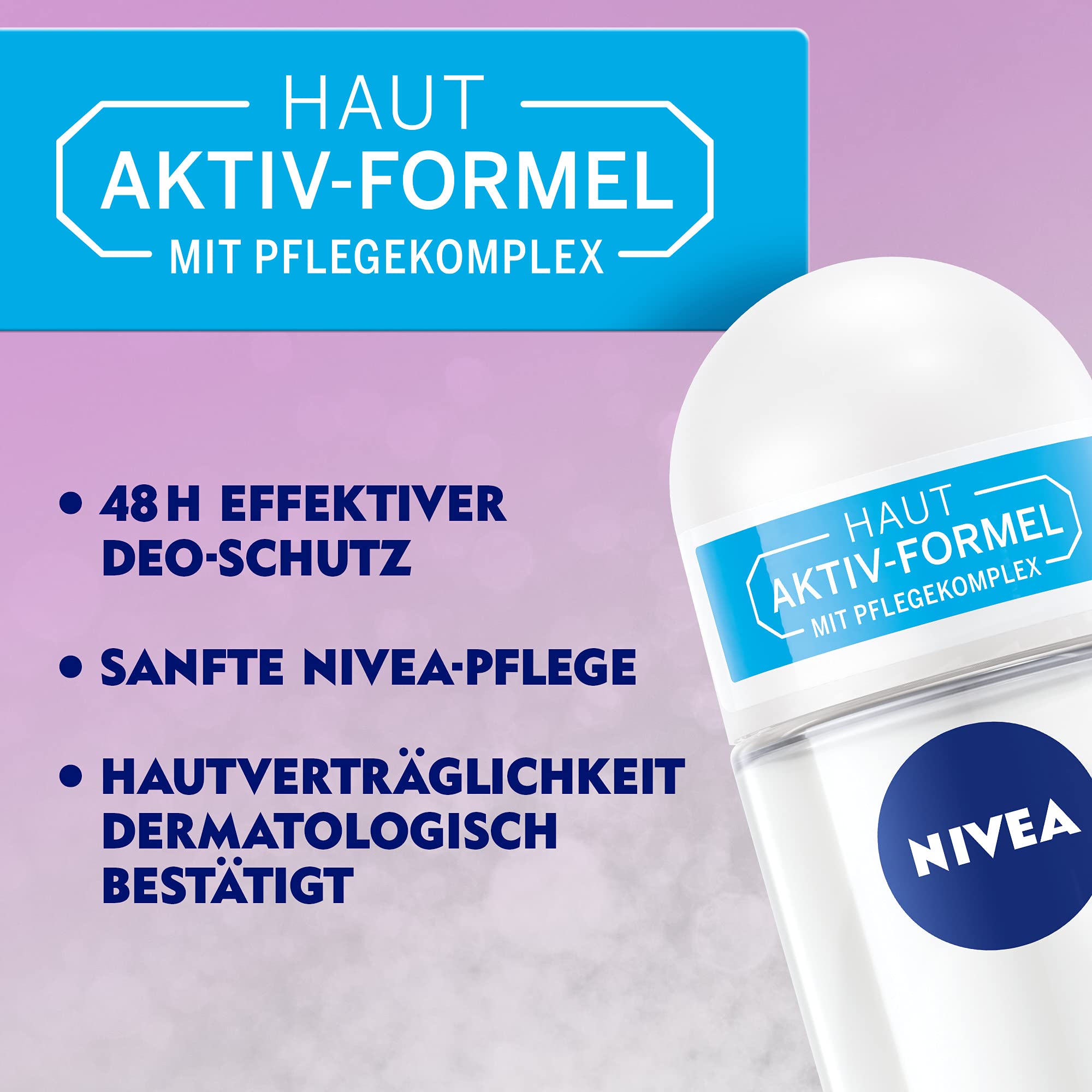 NIVEA Black & White Invisible Clear Roll-On Deodorant (50 ml), Antiperspirant with Anti-Stain Formula with 48h Protection and Nivea Care Complex