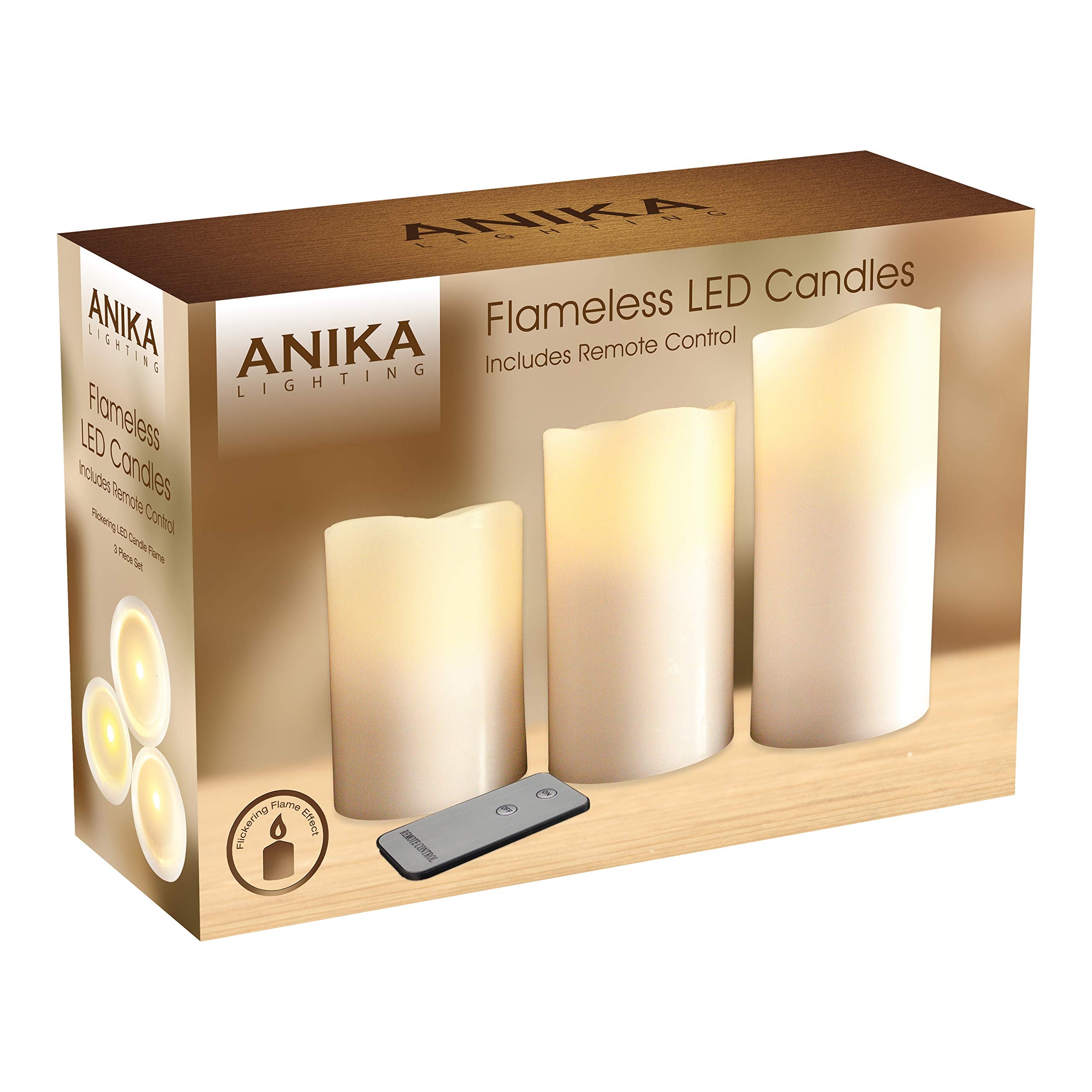 Anika 3pc Flameless LED Candles ~ Remote Control ~ Warm White ~ 76220