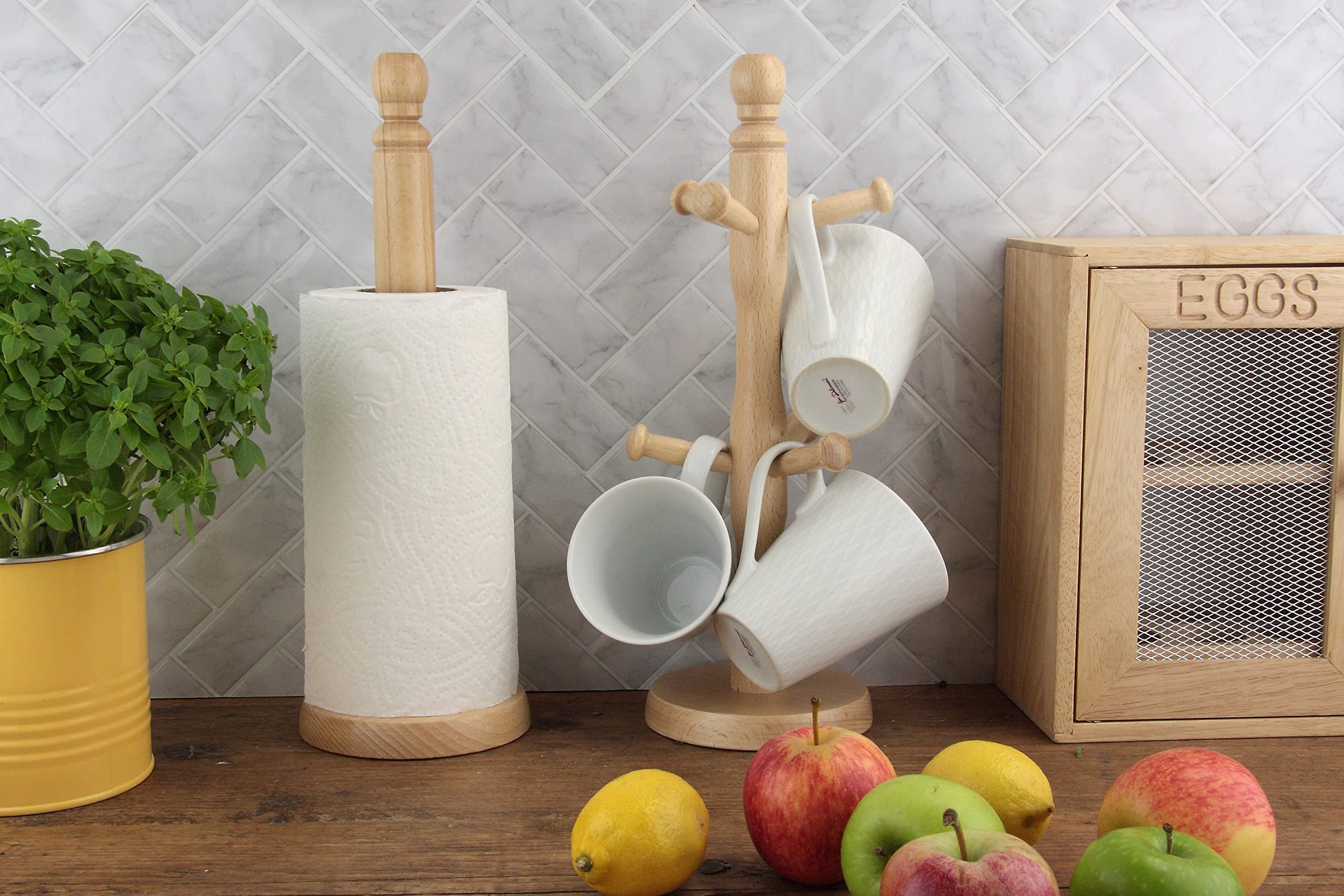APOLLO The HOUSEWARES Brand Beech Mug Tree, Cup Stand, Tea and Coffee, Natural Wood, Holds 6 Mugs, Natural