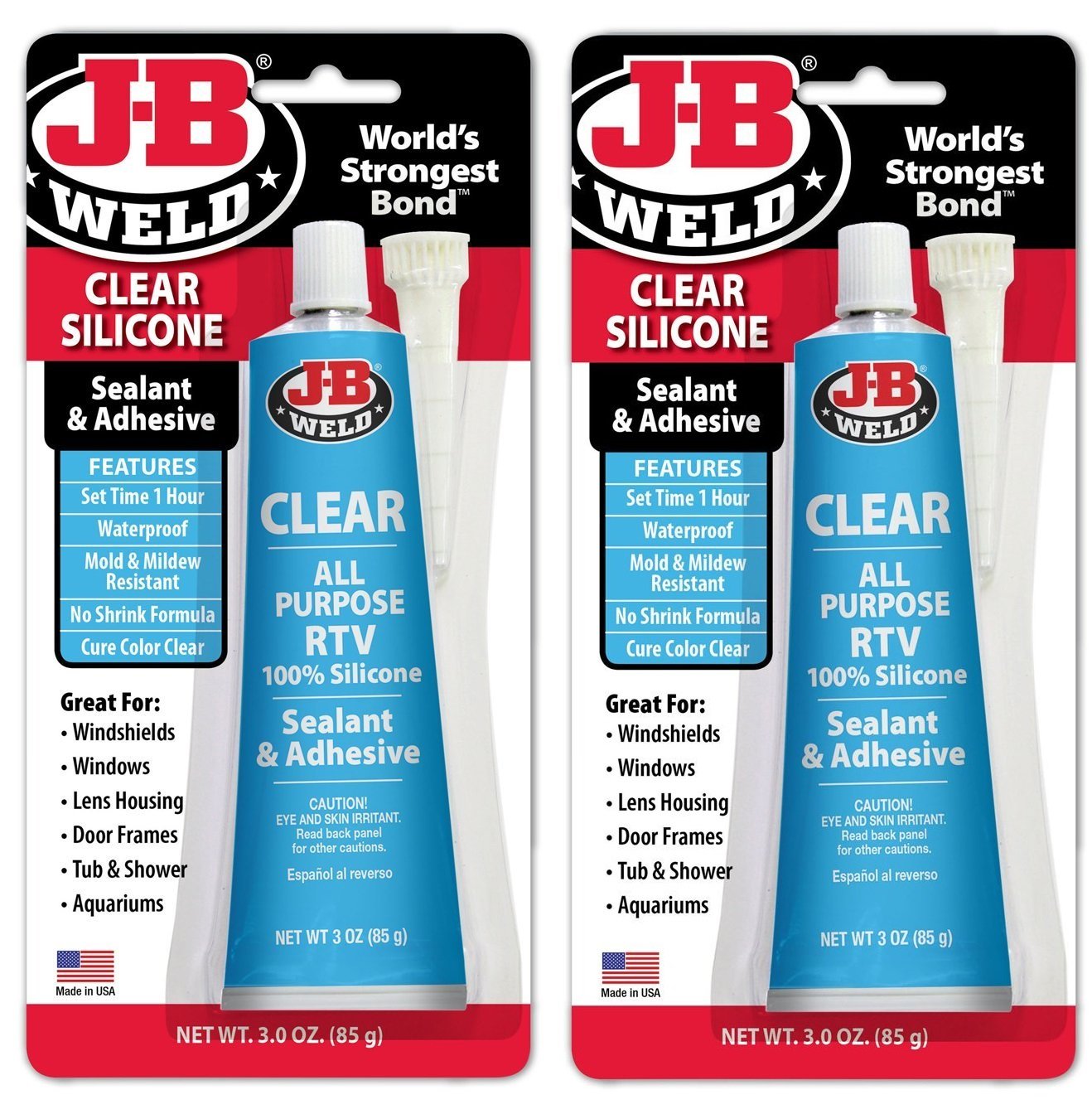 J-B Weld 31310 Clear All-Purpose RTV Silicone Sealant and Adhesive - 3 oz. UBDLVh, 2 Pack