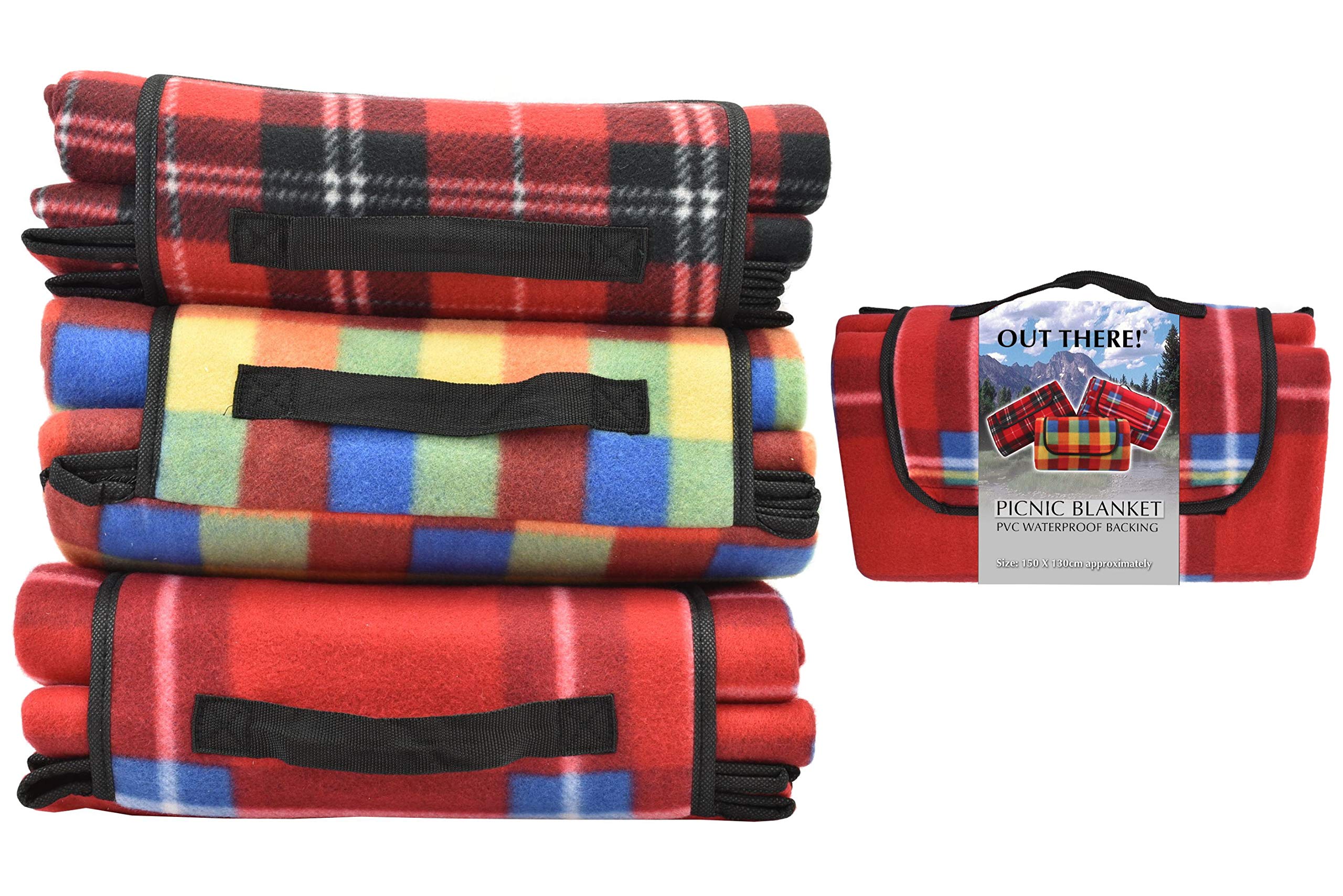 KandyToys Out There! Waterproof Fleece Picnic Blanket | Assorted Designs | Roll Up Blanket | Camping Equipment